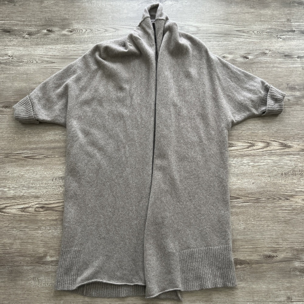 Tahari Pure Luxe 100% Cashmere Open Front Duster Cardigan Womens XS Gray